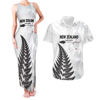 Personalised New Zealand 2025 Archery Couples Matching Tank Maxi Dress and Hawaiian Shirt Aotearoa Silver Arrows White LT01 White - Polynesian Pride