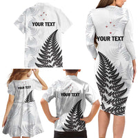 Personalised New Zealand 2025 Archery Family Matching Long Sleeve Bodycon Dress and Hawaiian Shirt Aotearoa Silver Arrows White LT01 - Polynesian Pride