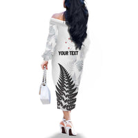 Personalised New Zealand 2025 Archery Family Matching Off The Shoulder Long Sleeve Dress and Hawaiian Shirt Aotearoa Silver Arrows White LT01 - Polynesian Pride