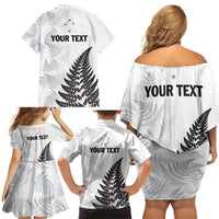 Personalised New Zealand 2025 Archery Family Matching Off Shoulder Short Dress and Hawaiian Shirt Aotearoa Silver Arrows White LT01 - Polynesian Pride