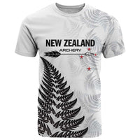 Personalised New Zealand 2025 Archery T Shirt Aotearoa Silver Arrows White