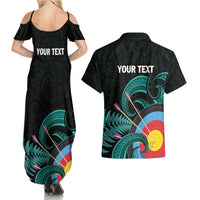Personalised New Zealand Archery Couples Matching Summer Maxi Dress and Hawaiian Shirt Turquoise Maori Silver Fern LT01 - Polynesian Pride