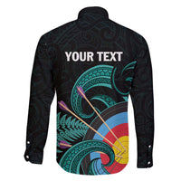 Personalised New Zealand Archery Family Matching Off The Shoulder Long Sleeve Dress and Hawaiian Shirt Turquoise Maori Silver Fern LT01 - Polynesian Pride