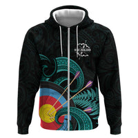 Personalised New Zealand Archery Hoodie Turquoise Maori Silver Fern
