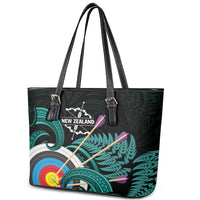 New Zealand Archery Leather Tote Bag Turquoise Maori Silver Fern