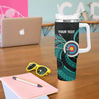 Personalised New Zealand Archery Tumbler With Handle Turquoise Maori Silver Fern