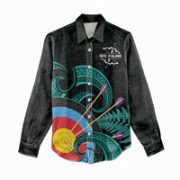 Personalised New Zealand Archery Women Casual Shirt Turquoise Maori Silver Fern
