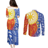 Philippines Couples Matching Puletasi and Long Sleeve Button Shirt Pilipinas Polynesian Pattern LT01 - Polynesian Pride