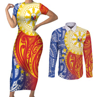 Philippines Couples Matching Short Sleeve Bodycon Dress and Long Sleeve Button Shirt Pilipinas Polynesian Pattern