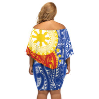 Philippines Off Shoulder Short Dress Pilipinas Polynesian Pattern LT01 - Polynesian Pride