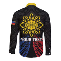 Personalized Philippines Independence Day Long Sleeve Button Shirt Filipino 126th Anniversary Sun Tattoo