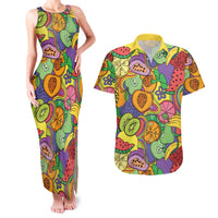 Hawaii Fruits Hippie Style Couples Matching Tank Maxi Dress and Hawaiian Shirt Vibrant Colorful LT01 Multicolor - Polynesian Pride