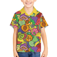 Hawaii Fruits Hippie Style Family Matching Long Sleeve Bodycon Dress and Hawaiian Shirt Vibrant Colorful LT01 Son's Shirt Multicolor - Polynesian Pride
