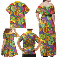 Hawaii Fruits Hippie Style Family Matching Off Shoulder Maxi Dress and Hawaiian Shirt Vibrant Colorful LT01 - Polynesian Pride