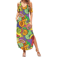 Hawaii Fruits Hippie Style Family Matching Summer Maxi Dress and Hawaiian Shirt Vibrant Colorful LT01 Mom's Dress Multicolor - Polynesian Pride