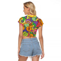 Hawaii Fruits Hippie Style Raglan Cropped T Shirt Vibrant Colorful