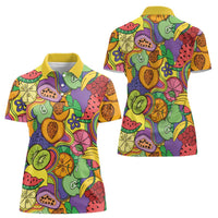 Hawaii Fruits Hippie Style Women Polo Shirt Vibrant Colorful