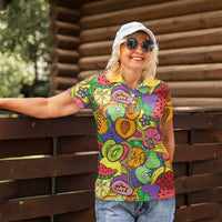 Hawaii Fruits Hippie Style Women Polo Shirt Vibrant Colorful
