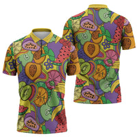 Hawaii Fruits Hippie Style Zipper Polo Shirt Vibrant Colorful
