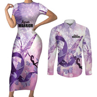 Personalized Polynesian Lupus Awareness Couples Matching Short Sleeve Bodycon Dress and Long Sleeve Button Shirt Butterfly Hologram Lupus Warrior