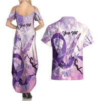 Personalized Polynesian Lupus Awareness Couples Matching Summer Maxi Dress and Hawaiian Shirt Butterfly Hologram Lupus Warrior