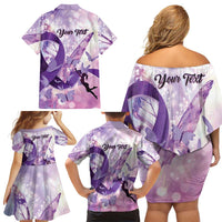 Personalized Polynesian Lupus Awareness Family Matching Off Shoulder Short Dress and Hawaiian Shirt Butterfly Hologram Lupus Warrior LT01 - Polynesian Pride