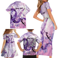 Personalized Polynesian Lupus Awareness Family Matching Short Sleeve Bodycon Dress and Hawaiian Shirt Butterfly Hologram Lupus Warrior LT01 - Polynesian Pride