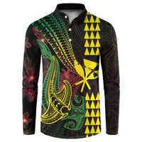 Hawaii Kakau Hammerhead Shark Button Sweatshirt Neon Plumeria Pattern