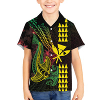 Hawaii Kakau Hammerhead Shark Kid Hawaiian Shirt Neon Plumeria Pattern
