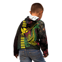 Hawaii Kakau Hammerhead Shark Kid Hoodie Neon Plumeria Pattern
