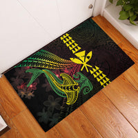 Hawaii Kakau Hammerhead Shark Rubber Doormat Neon Plumeria Pattern