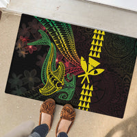 Hawaii Kakau Hammerhead Shark Rubber Doormat Neon Plumeria Pattern