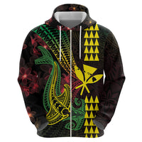 Hawaii Kakau Hammerhead Shark Zip Hoodie Neon Plumeria Pattern
