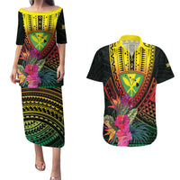 Hawaii Kanaka Maoli Flag Day Couples Matching Puletasi and Hawaiian Shirt Tropical Flowers LT01 Black - Polynesian Pride
