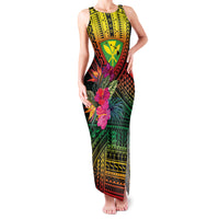 Hawaii Kanaka Maoli Flag Day Family Matching Tank Maxi Dress and Hawaiian Shirt Tropical Flowers