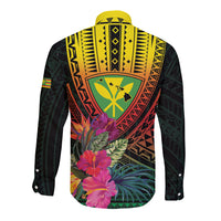 Hawaii Kanaka Maoli Flag Day Long Sleeve Button Shirt Tropical Flowers