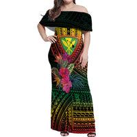 Hawaii Kanaka Maoli Flag Day Off Shoulder Maxi Dress Tropical Flowers