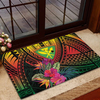 Hawaii Kanaka Maoli Flag Day Rubber Doormat Tropical Flowers