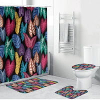 Hawaii Colorful Tropical Leaves Bathroom Set LT01 Bathroom Set (4 pcs) Black - Polynesian Pride