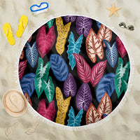 Hawaii Colorful Tropical Leaves Beach Blanket LT01 One Size 150cm Black - Polynesian Pride
