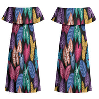 Hawaii Colorful Tropical Leaves Couples Matching Off Shoulder Maxi Dress and Hawaiian Shirt LT01 - Polynesian Pride