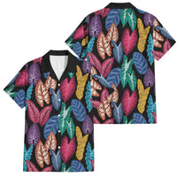 Hawaii Colorful Tropical Leaves Family Matching Long Sleeve Bodycon Dress and Hawaiian Shirt LT01 Dad's Shirt - Short Sleeve Black - Polynesian Pride