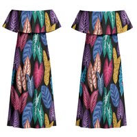 Hawaii Colorful Tropical Leaves Family Matching Off Shoulder Maxi Dress and Hawaiian Shirt LT01 Mom's Dress Black - Polynesian Pride