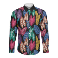 Hawaii Colorful Tropical Leaves Long Sleeve Button Shirt LT01 Unisex Black - Polynesian Pride