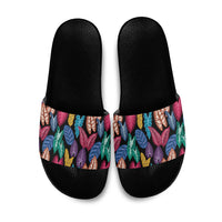 Hawaii Colorful Tropical Leaves Slide Sandals LT01 Black - Polynesian Pride