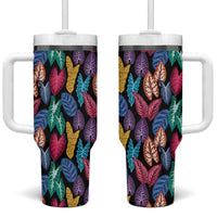 Hawaii Colorful Tropical Leaves Tumbler With Handle LT01 One Size: 40 oz Black - Polynesian Pride