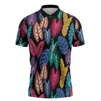 Hawaii Colorful Tropical Leaves Zipper Polo Shirt LT01 Black - Polynesian Pride