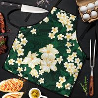 Hawaii Hibiscus Plumeria Green Apron Polynesian Pattern