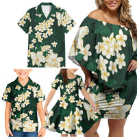 Hawaii Hibiscus Plumeria Green Family Matching Off Shoulder Short Dress and Hawaiian Shirt Polynesian Pattern LT01 - Polynesian Pride