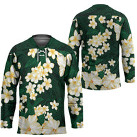 Hawaii Hibiscus Plumeria Green Hockey Jersey Polynesian Pattern